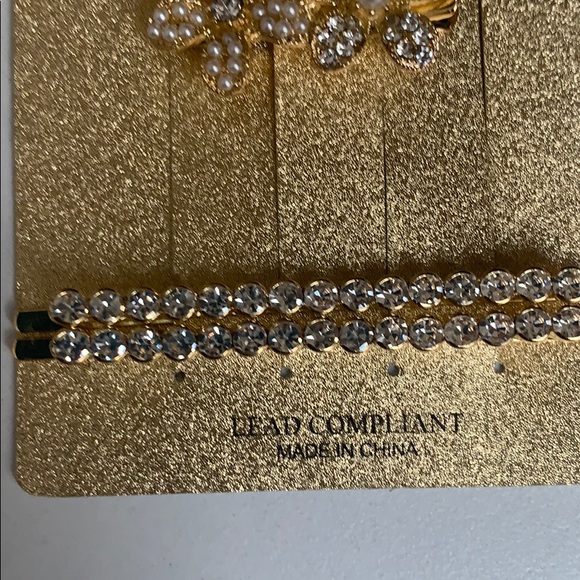 Hair pins pearl gold stones Floral Bridal party - Picture 7 of 14